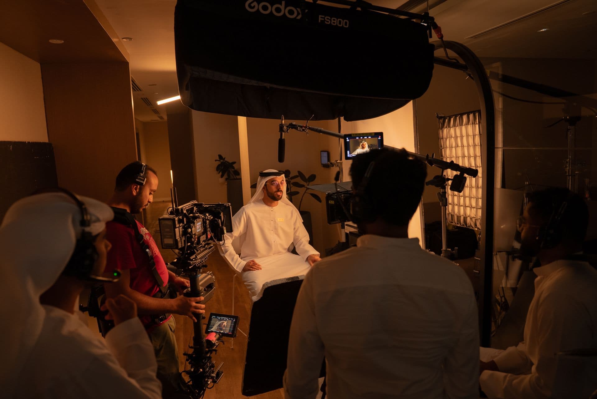 The crew behind a camera